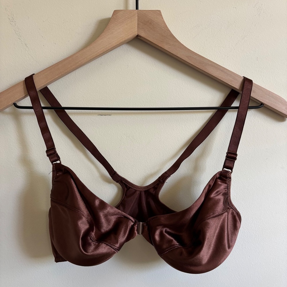 Vintage 1998 Victorias Secret Brown Satin Racerback Front Close Bra 36A USA Made